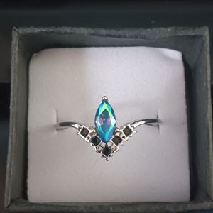 Stunning Mystic Topaz & Black Crystal Ring (Size 9)